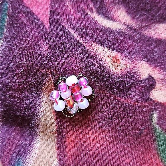 Coldwater Creek Womens Beaded Embellished Rosette Floral Top Red Pink Medium - Picture 12 of 12